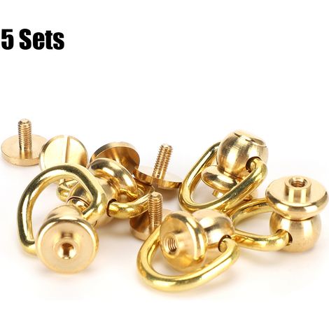 5 jeux de rivets en D, clous en laiton, vis à rivet Chicago, travail du cuir, clochettes à parfum, or, 10 x 5 mm (1/5)
