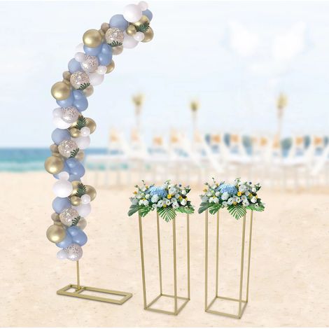 Metall Hochzeitsbogen Hintergrund Ständer, Halbe Bogen Ballon Stand und 2 Rechtecke Blumen Gestell Luftballon Rosenbogen Rahmen Set für Hochzeit, Party, Events Dekoration (Golden, 27x27x80cm)