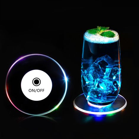 PCS Crystal Thin LED Coasters for Drinks, 3.9'' Non-Slip Waterproof Transparent LED Luminous Acrylic Coaster for Beverage Cup Wine Table Club Bar Wedding Halloween Party (1/5)