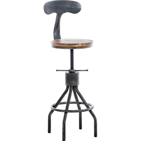 Taburete de bar silla alta de mostrador x1 con respaldo diseño industrial vintage metal gris y madera TDB10319 (1/5)