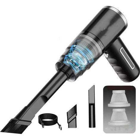 Aspirateur à Main sans Fil, Aspirateur Voiture, 29000Pa Aspirateur de Table sans Fil Rechargeable, pour Poils d'animaux, Cuisine, Bureau, Voiture (Le Noir) (1/5)