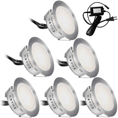 Lighting Lot de 6 Spot LED Encastrable Extérieur Blanc Chaud, IP67 Étanche, DC12V 1,5W Ø55mm Spots à Encastrer Extérieur pour Terrasse Bois Escalier (1/5)
