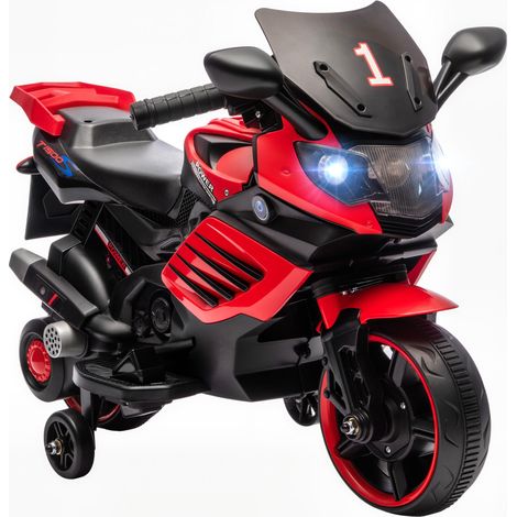 Moto électrique pour enfants 6V, avec stabilisateurs, lumières et effets sonores, rouge. (1/5)
