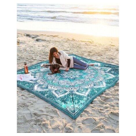 QORVA-Tapis de pique-nique/serviette de plage imperméable et anti-sable, imprimé numériquement, motif et frais, idéal pour le camping et les pique-niques en plein air.