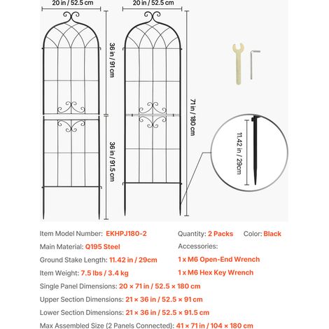 VEVOR Garden Trellis, 180 x 52.5 cm Rose Trellis, 2 Packs Garden Flower Rose Trellises with Powder-Coated Finish & Convenient Locking Design, Plant Support Trellises for Flowers, Vegetables, Roses (1/4)