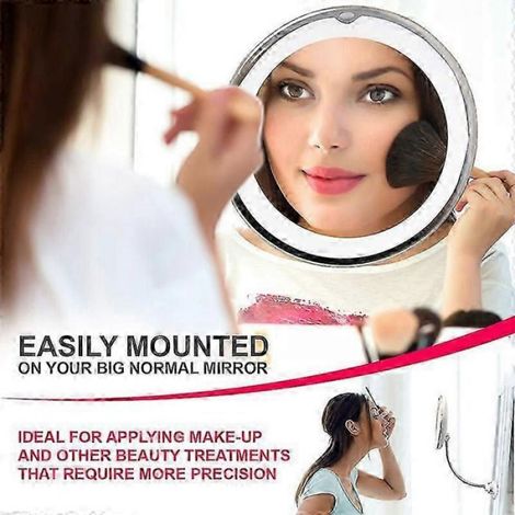 Miroir à ventouse grossissant x10 avec lumière fluorescente et rotation à 360 degrés, miroir de coiffeuse portable. (1/4)