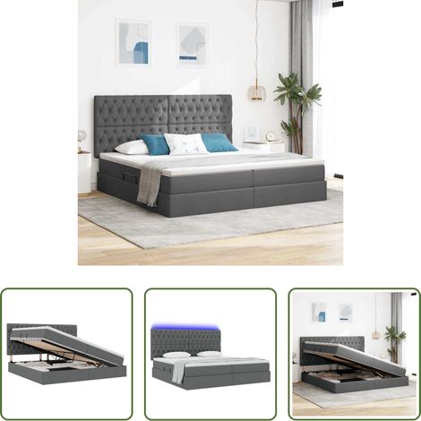 LED-Bett - Bett mit Stauraum und LED Dunkelgrau 200 x 200 cm Polyester (1/5)