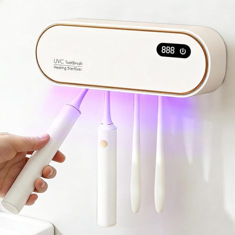 Porte-brosse à dents mural, porte-brosse à dents électrique pour montage mural, stérilisation ABS Uvc+Uva Brosse à dents, support pour brosse à dents pour salle de bain, blanc 20,7 x 7,4 x 5,7 cm (1/5)