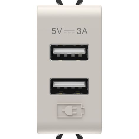 CHARGEUR DOUBLE USB A+A 5V 3A 1M BEIGE GEWISS GW13447