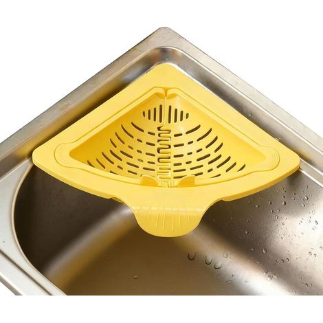 Passoire d'évier, ventouse d'évier, étagère d'angle, tuyau d'évacuation magnétique et panier filtrant, passoire triangulaire sans couture pour évier avec couvercle rotatif, récipient de récupération (1/5)