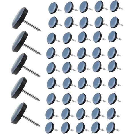 50 Stuhlgleiter, rund 19 mm, Stahlnagel 16,5 mm, Teflon PTFE, für Tisch, Schreibtisch, Sofa (1/5)