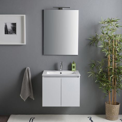 Waschtisch-Unterschrank 60 Cm Mit Waschbecken Und Spiegel Mit Lampe Benaco (1/5)