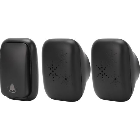 Sonnette sans fil ABS noire, auto-alimentée, portée de 150 m, 433 MHz, avec 2 récepteurs pour maison, hôtel, usine, secteur AC (1/5)
