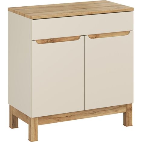 Badezimmer-Set ERMANO Kaschmir und Eichenoptik 80cm: Unterschrank + Waschtischplatte