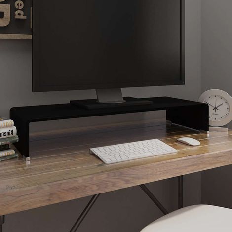 vidaXL Meuble TV/support pour moniteur 80x30x13 cm verre noir (1/5)