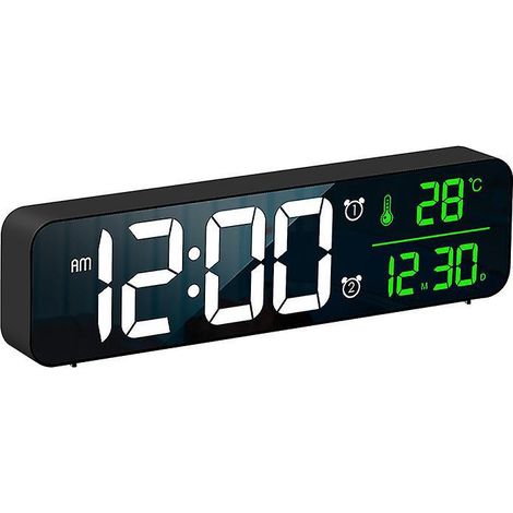Digitaler Wecker, Wanduhr, LED-Digitalwecker mit großem Display, Temperatur- und Datumsanzeige, 2 Alarme, 6 Helligkeitsstufen, USB-Anschluss für Mai (1/5)