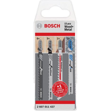 Bosch Stichsägeblatt Set Stichsäge Holz und Metall T-Schaft 15teilig 2607011437