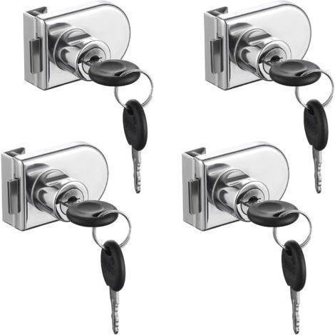 Glastürschloss, 4 Stück Nockenschlösser, Sicherheitsverriegelung für Glastüren von Vitrinen und Schränken, für 5-8 mm Glastüren ohne Bohren (mit 8 Schlüsseln) (1/5)