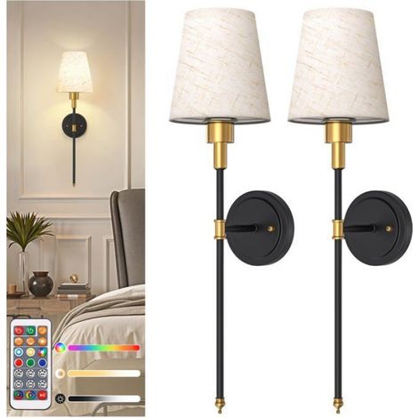 Pack de 2 Lumières murales intérieures classiques métalliques (1 lumière), abat-jour tissu blanc, sans ampoules fournies, Emeritpro (1/5)