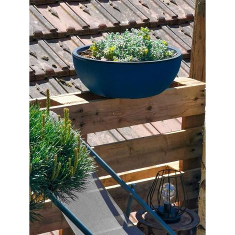 Vaso de flores redondo RIVIERA COUPE GRANIT - Plástico - Diámetro 40 cm - Azul (1/2)