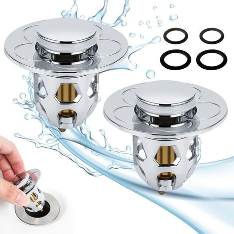 Universal Bathroom Sink Plug, Glovios 2 Pack Pop-Up Sink Plug with Gaskets, Sink Plug, Push-On Sink Plug for Bathtub Kitchen Sink (34-40mm) (1/5)