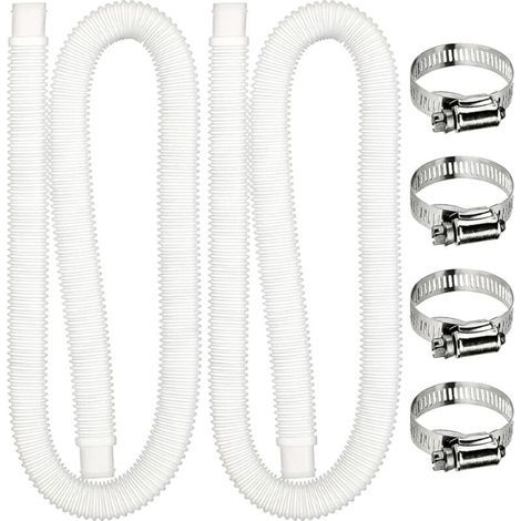 1,5 m langer Poolfilter-Ersatzschlauch mit 4 Metallklemmen für oberirdische Pools, 2er-Pack (transparent) (1/4)
