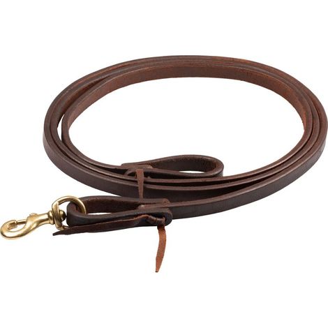 taglia unica, marrone oliato: Redini western roping reins da 5/8" in cuoio con moschettone ottone