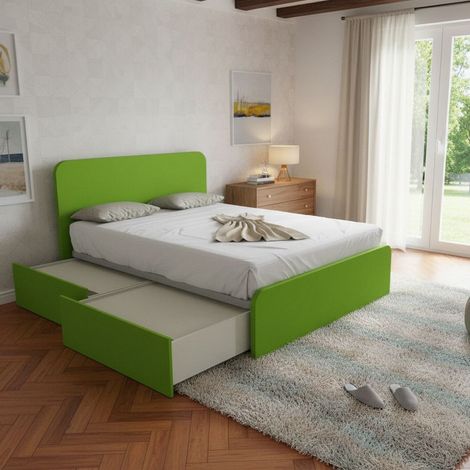 Letto matrimoniale 160x200 con cassettoni - Design italiano e montaggio facile - Verde mela