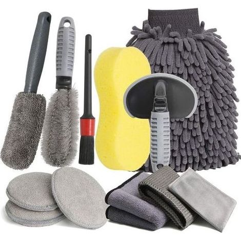 12-teiliges professionelles Mikrofaser-Autowaschset, Felgenbürste, Reinigungstücher, Waschhandschuhe, Schwamm (1/5)