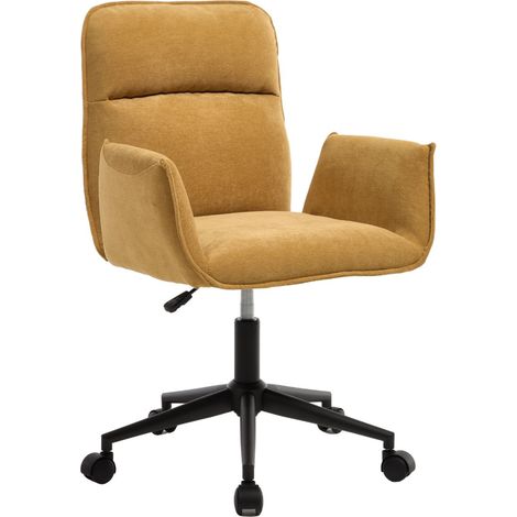 Wahson Sedie da scrivania in Tessuto, Regolabile Poltroncina con Gambe in Metallo, Girevole Sedia con Ruote per Ufficio/Studio/Reception, Giallo