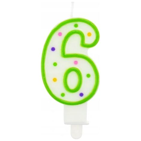Vela con el número "6", puntos de 7,5 cm, 1 unidad.