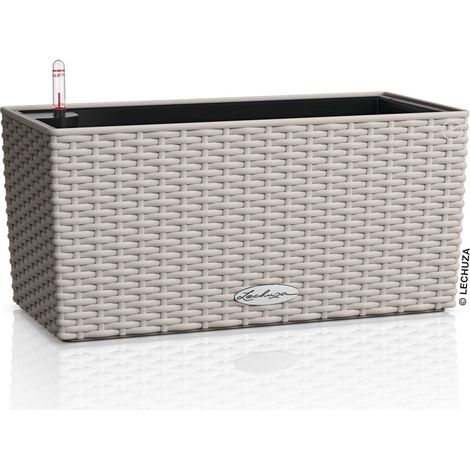 Balconera Cottage 40 Jardinière de Balcon avec système d'irrigation, indicateur de Niveau d'eau et Insert pour Plantes, Aspect tressé, 40 x 19 x 19 cm, 15473, Gris Clair (1/5)