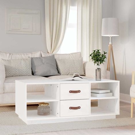 818271 vidaXL Coffee Table White 100x50x41 cm Solid Wood Pine (1/5)