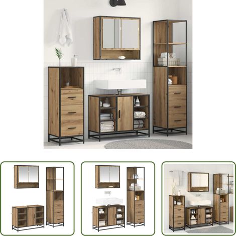 vidaXL Waschbecken Schrank - Badezimmermöbel-Set mit Regal 3 pcs Artisan-Eiche Holzwerkstoff (1/5)