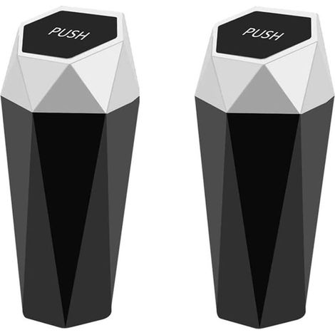 Juego de 2 mini cubos de basura para coche con tapa, a prueba de fugas, de plástico, con diseño de diamante, mini cubo de basura, cubo de basura giratorio con tapa, para coche, hogar, oficina, cocina, (1/5)