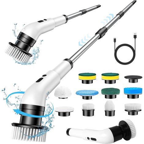 Brosse Electrique Nettoyage 10 en 1 Brosse Rotative Nettoyage 3 Vitesses Réglables Brosse de Nettoyage Electrique avec Telescopique 140cm pour Salle de Bain, Sol, Cuisine, Terrasse (1/5)