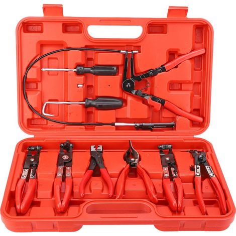 Jeu de pinces à Clip pour tuyau Flexible, 9 pièces, mchoire pivotante, bande coudée plate, outils automobiles (1/5)