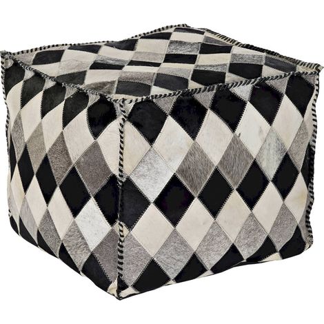 Pouf effet cuir marron Romos élégant et confortable - Marron bicolore effet patchwork (1/3)