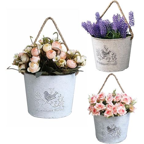 Juego de 3 cestas colgantes para flores – Macetas de pared galvanizadas para decoración rústica – Macetas semicirculares para decoración de paredes interiores o exteriores (1/5)