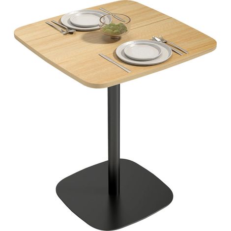 Gain de Place Petits Espaces Table à Manger Carrée 60x60 cm Plateau Bois et Pied Acier Stable (1/5)