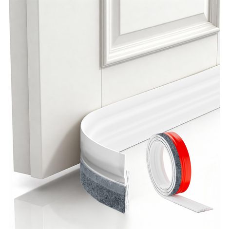 Bas de Porte Isolant Renforcé avec Feutre, 100 cm, Blanc, TPE Souple Auto-Adhésif, Isolation Thermique et Phonique Améliorée, À Découper (1/4)