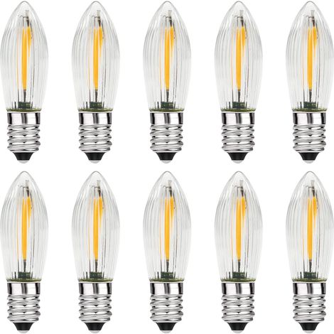 10 Stück E10 LED Glühbirne,AC 14V-55V E10 LED Kerzen für Schwibbogen,Spitzkerzen Birnen für Schwibbogen,Kerzen 2100K Warmweiß,0,2W,3LM,Klar (1/5)