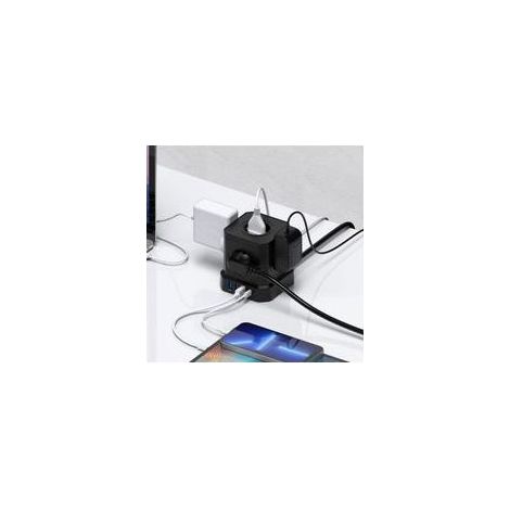 Multiprise cube 9-en-1 – 5 prises CA 3250W – 4 ports USB jusqu'à 16A – Câble 2m – Protection contre surtensions et surcharges (1/5)