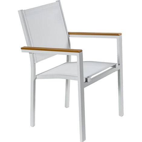 Chaise en Aluminium et textilène avec accoudoirs en Bois, Plastique Blanc, 60 x 55 x 86 cm, ESTANDAR (1/5)