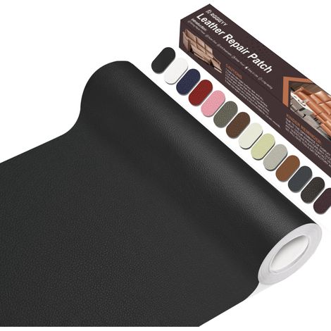 Simili Cuir Autocollant, 20 x 100cm Patch de Réparation en Cuir, Patch Cuir Auto-adhésif Rénovation Pour Siège de Voiture, Meubles, Canapé, Sacs à Main, Vestes, Chaises.(Noir) (1/5)