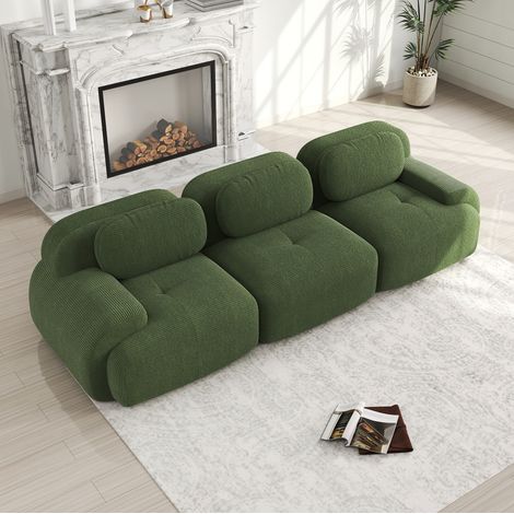 Canapé salon modulaire vert corduroy sans montage OKMYHOME (1/5)