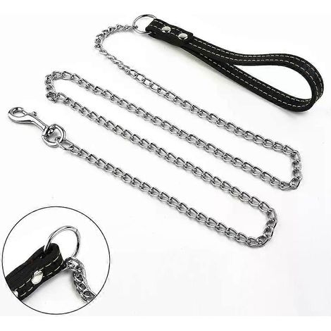 Hundeleine aus Metallkette mit Griff in Lederoptik, starke Kontrollleine aus Eisen, Hundezubehör, Halsbänder, Geschirre (1/4)