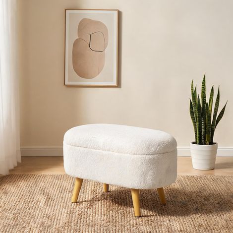 Pouf coloris blanc en polyester Kiefernholz 82 x 41 x 45 cm (1/5)