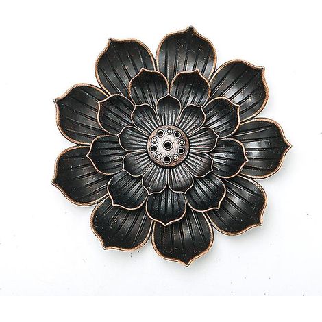 Brûleur d'encens en laiton en forme de lotus avec récupérateur de cendres et cadre pour cône (1/5)