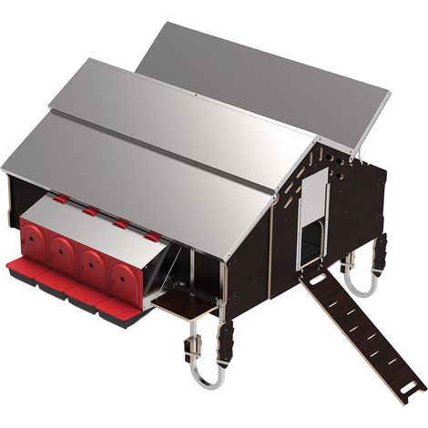 Poulailler en métal galvanisé pour 30 poules – Dimensions 3.23 x 2.08 x 1.5 m – 4 pondoirs et 4 abreuvoirs – Nettoyage facile avec toit relevable – Copele (1/4)